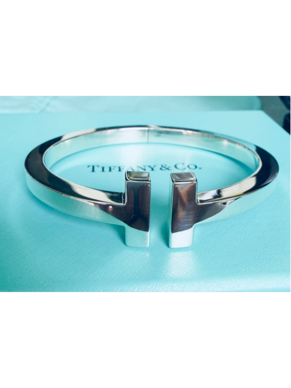 Tiffany & Co. T Square Sterling Silver Bangle Bracelet 6.1”